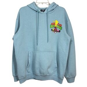 Mighty Morphin Power Rangers Hoodie Mens Large Light Blue Graphic Back Print L